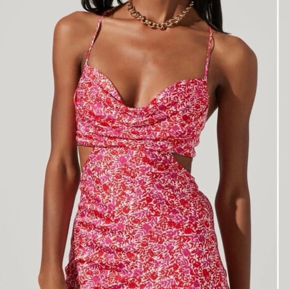 ASTR Colette Floral Satin Cutout Midi Dress - Picture 14 of 14